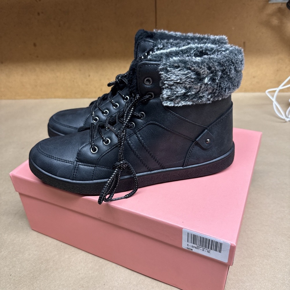 JOSINY Women's Winter Boots Size 10 Black Faux Fur Lined Lace Up NEW